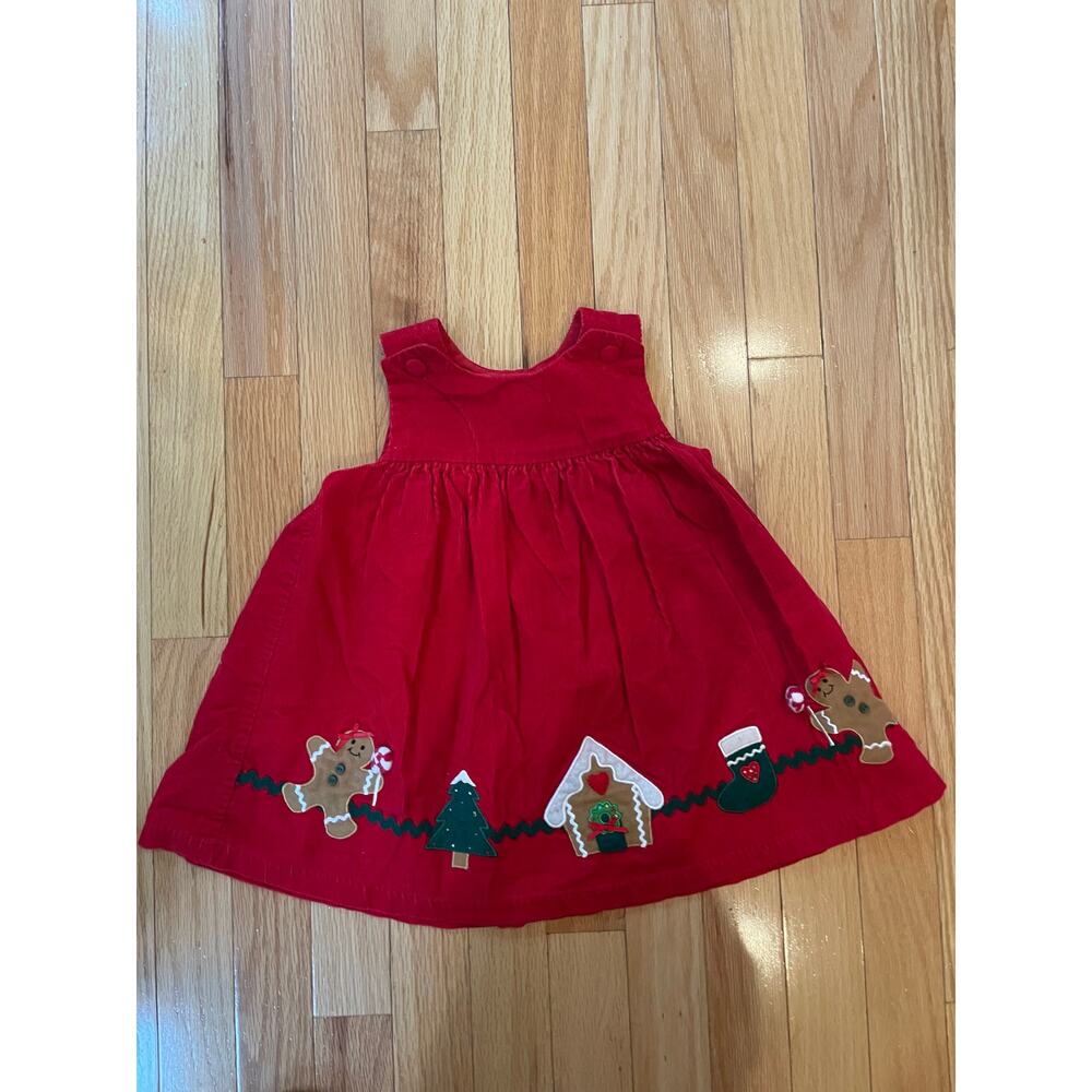 Red Girls Christmas Dress, 18 month, embroidery, appllique, vintage, gingerbread